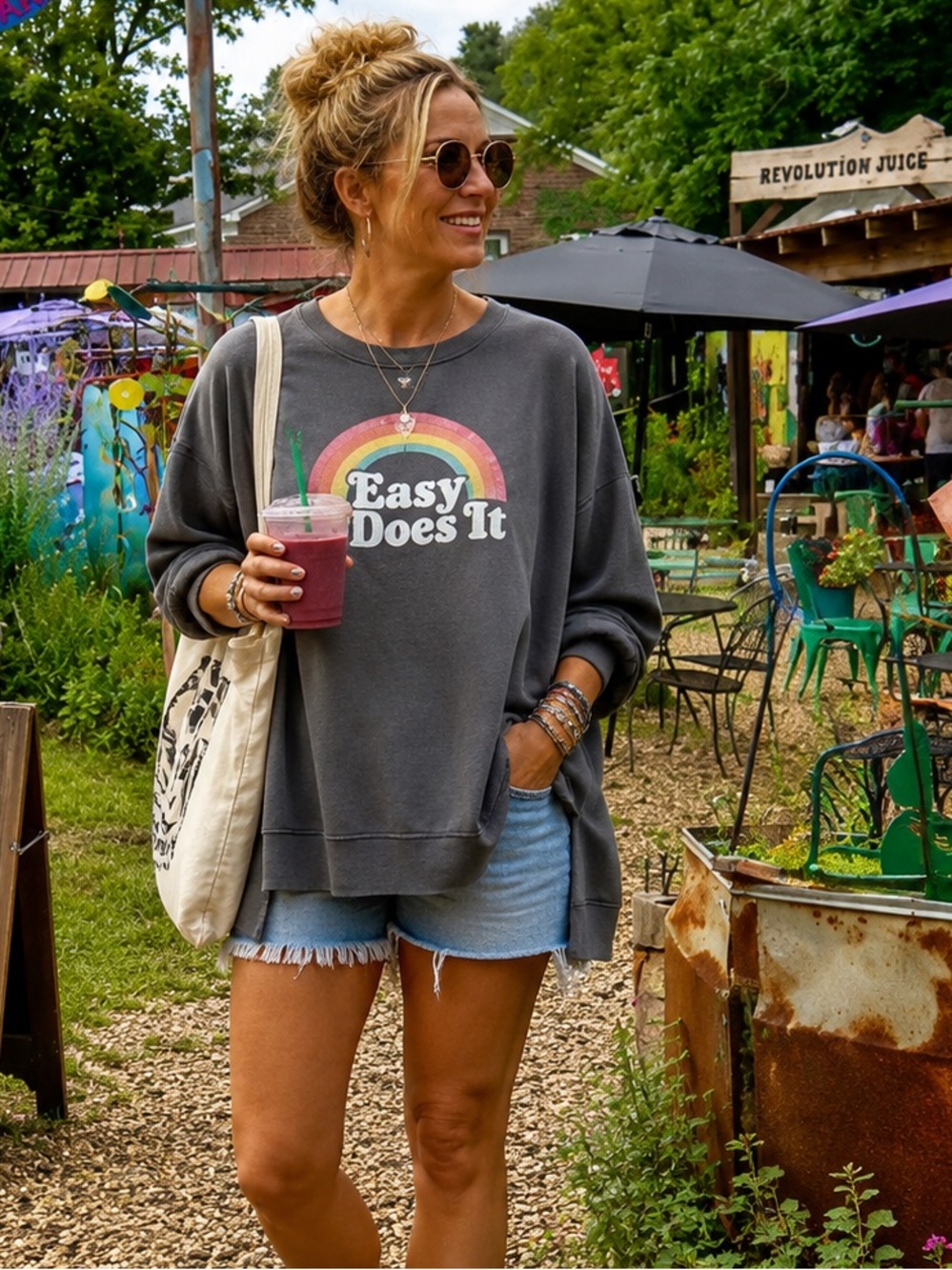 Wildfox Easy Does It Rainbow Sommers Sweatshirt Charcoal Gray XXL Oversized